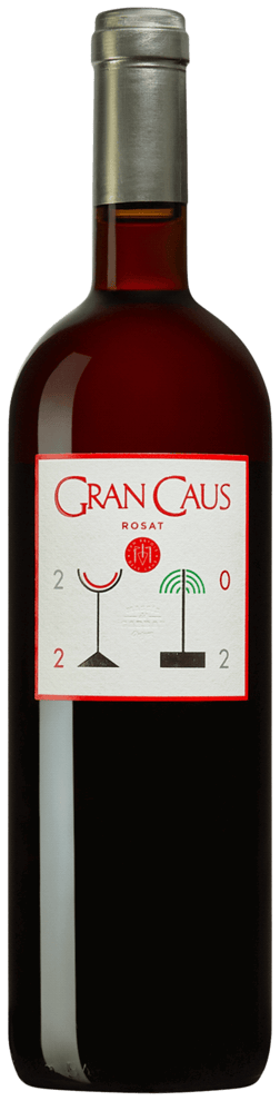 En glasflaska med Gran Caus Rosat 2022, en rosévin från Katalonien i Spanien