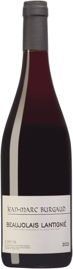 En lättare glasflaska med Jean-Marc Burgaud Beaujolais Villages Langtinié 2023, ett rött vin från Bourgogne i Frankrike