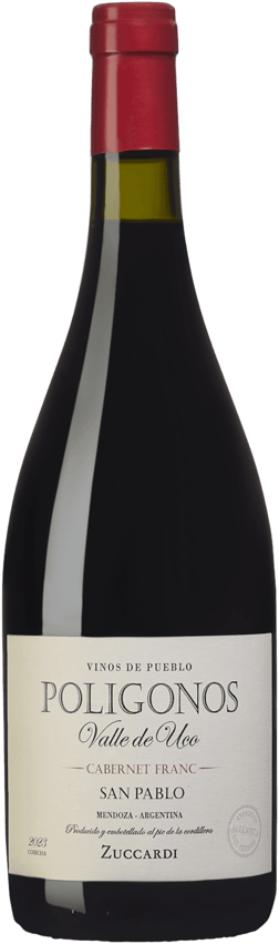 En glasflaska med Zuccardi Poligonos San Pablo Cabernet Franc 2023, ett rött vin från Cuyo i Argentina