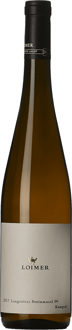 En lättare glasflaska med Loimer Langenlois Steinmassl Kamptal 2015, ett vitt vin från Österrike
