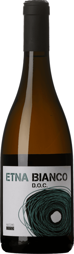 En glasflaska med Massimo Lentsch Etna Bianco 2023, ett vitt vin från Sicilien i Italien
