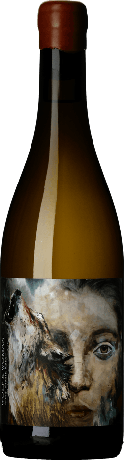 En glasflaska med Wolf & Woman Chenin Blanc 2024, ett vitt vin från Western Cape i Sydafrika