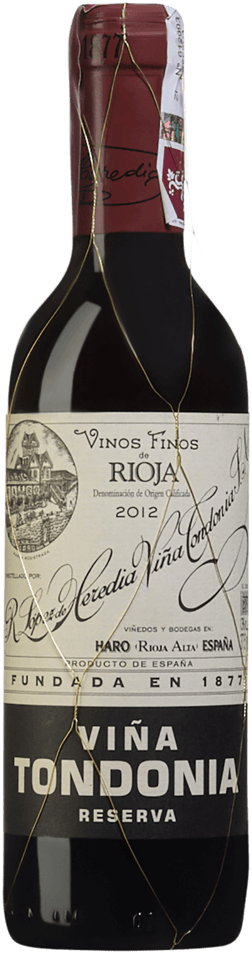 En glasflaska med Viña Tondonia Reserva 2012, ett rött vin från Rioja i Spanien