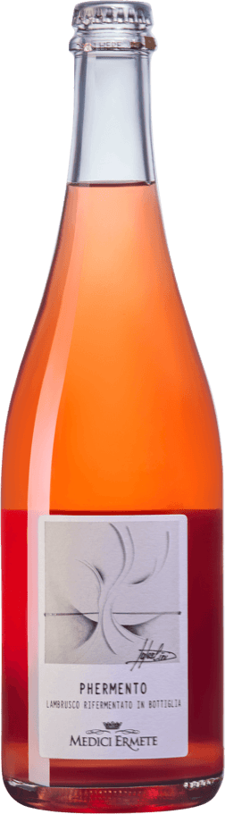 En glasflaska med Medici Ermete & Figli Phermento Lambrusco di Sorbara Secco 2023, ett rött vin från Emilia-Romagna i Italien