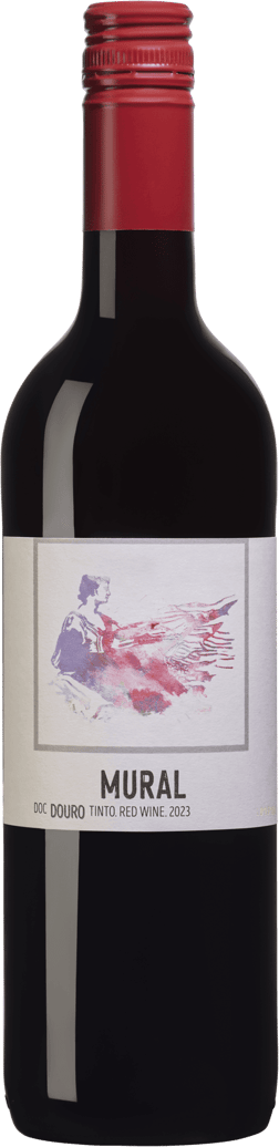 En lättare glasflaska med Mural Quinta do Portal 2023, ett rött vin från Douro i Portugal