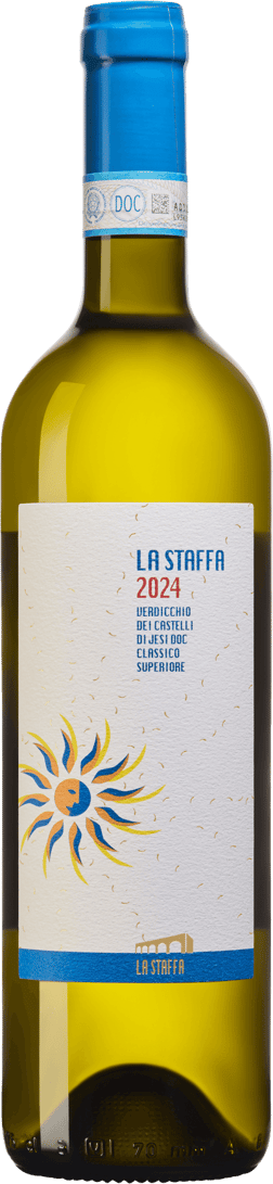 En glasflaska med La Staffa Verdicchio dei Castelli di Jesi Classico Superiore 2024, ett vitt vin från Marche i Italien