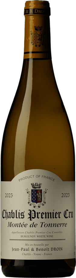 En glasflaska med Nicolas Grosbois Litron 2022, ett vitt vin från Bourgogne i Frankrike