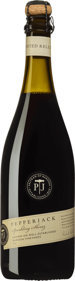 En lättare glasflaska med Pepperjack Sparkling Shiraz, en mousserande från South Australia i Australien
