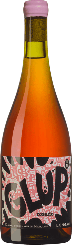En lättare glasflaska med Longavi Glup Rosado 2024, en rosévin från Valle Central i Chile