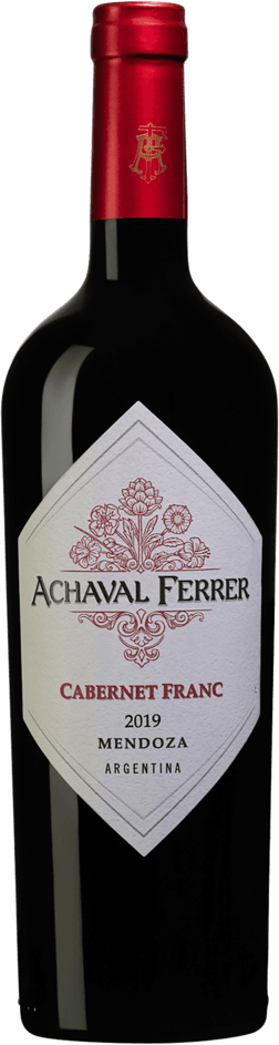 En glasflaska med Achaval-Ferrer Cabernet Franc 2019, ett rött vin från Cuyo i Argentina