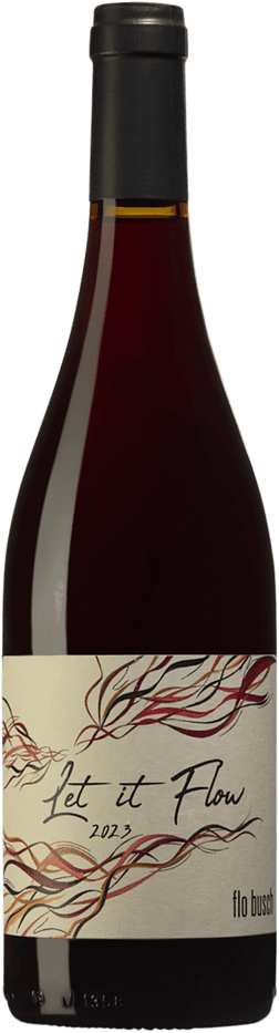 En lättare glasflaska med Domaine Flo Busch Let it Flow 2023, ett rött vin från Frankrike