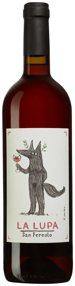En glasflaska med San Fereolo La Lupa 2022, en rosévin från Piemonte i Italien