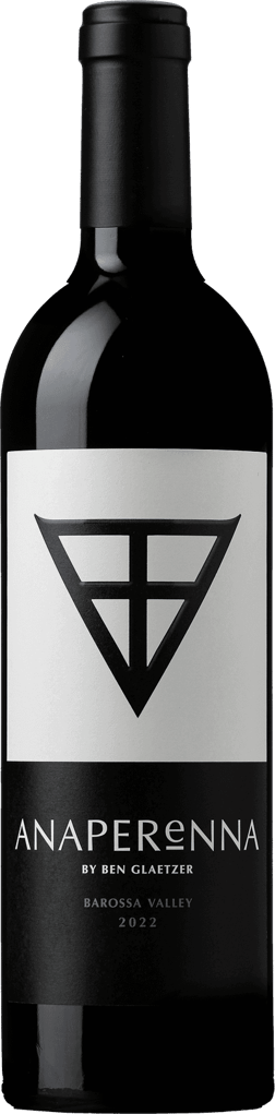 En glasflaska med Glaetzer Wines Anaperenna 2022, ett rött vin från South Australia i Australien