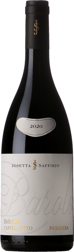 En glasflaska med Josetta Saffirio Barolo Castelletto Persiera 2020, ett rött vin från Piemonte i Italien