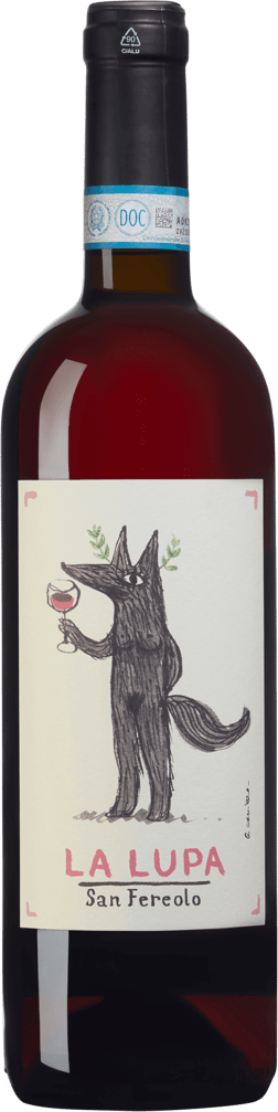 En glasflaska med San Fereolo La Lupa 2023, en rosévin från Piemonte i Italien