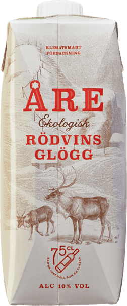 En pappförpackning med Åre Ekologisk Rödvinsglögg, en glögg och Glühwein från Sverige