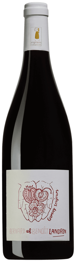 En glasflaska med Landron-Chartier Gamay Toujours 2022, ett rött vin från Loiredalen i Frankrike