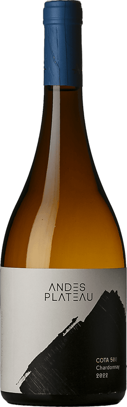 En glasflaska med Andes Plateau Cota 500 chardonnay 2022, ett vitt vin från Valle Central i Chile