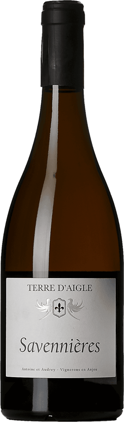 En glasflaska med Domaine Terre d'Aigle Savennieres Les Deux LL 2022, ett vitt vin från Loiredalen i Frankrike