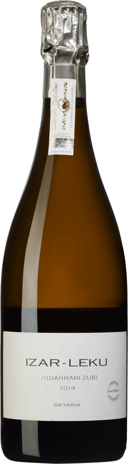 En glasflaska med Artadi Izar-Leku Brut Nature 2019, en mousserande från Spanien