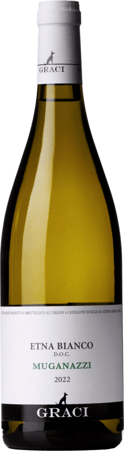 En glasflaska med Sandhi Sanford & Benedict Chardonnay 2021, ett vitt vin från Sicilien i Italien