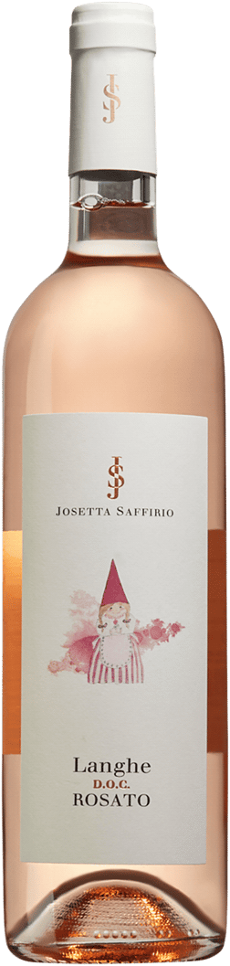 En glasflaska med Josetta Saffirio Langhe Rosato 2023, en rosévin från Piemonte i Italien