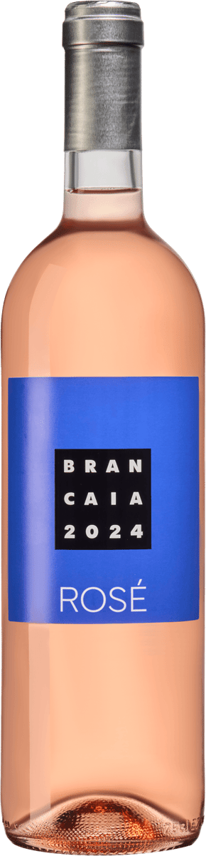 En lättare glasflaska med Brancaia Rosé, en rosévin från Toscana i Italien