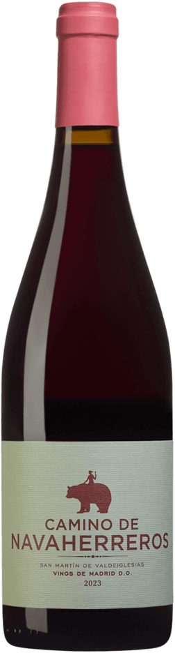 En lättare glasflaska med Bodegas Bernabeleva Camino de Navaherreros 2023, ett rött vin från Madrid i Spanien