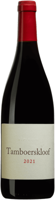 En glasflaska med Tamboerskloof Syrah Kleinood, ett rött vin från Western Cape i Sydafrika