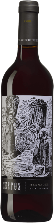 En lättare glasflaska med Zestos Old Vine Garnacha, ett rött vin från Madrid i Spanien