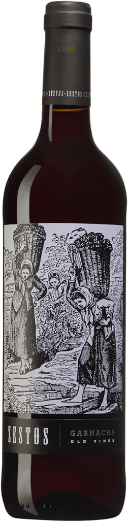 En lättare glasflaska med Compañía de Vinos del Atlántico Zestos Old Vine Garnacha 2023, ett rött vin från Madrid i Spanien