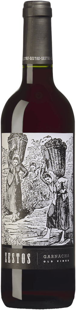 En lättare glasflaska med Compañía de Vinos del Atlántico Zestos Old Vine Garnacha 2023, ett rött vin från Madrid i Spanien
