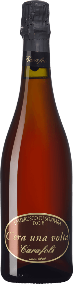 En glasflaska med Cantina Fratelli Carafoli C'era Una Volta Lambrusco 2023, ett rött vin från Emilia-Romagna i Italien