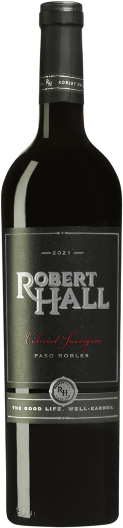 En glasflaska med Robert Hall Paso Robles Cabernet Sauvignon 2021, ett rött vin från Kalifornien i USA
