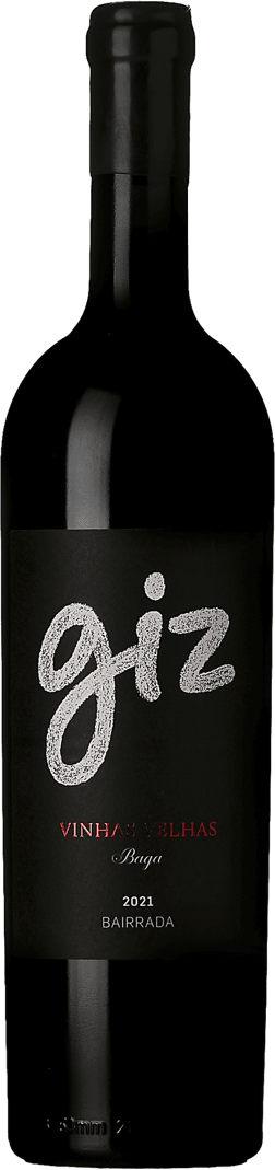 En lättare glasflaska med Giz by Luis Gomes Vinhas Velhas Baga 2021, ett rött vin från Bairrada i Portugal
