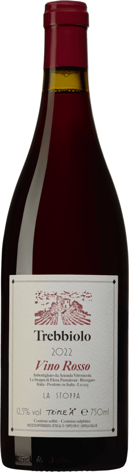 En glasflaska med La Stoppa Trebbiolo Vino Rosso 2022, ett rött vin från Italien