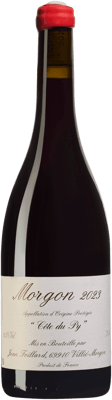 En glasflaska med Morgon Côte du Py Jean Foillard, ett rött vin från Bourgogne i Frankrike