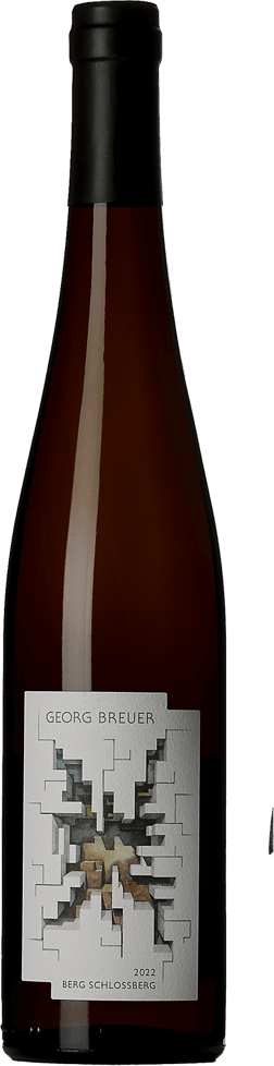 En glasflaska med Georg Breuer Berg Schlossberg 2022, ett vitt vin från Rheingau i Tyskland