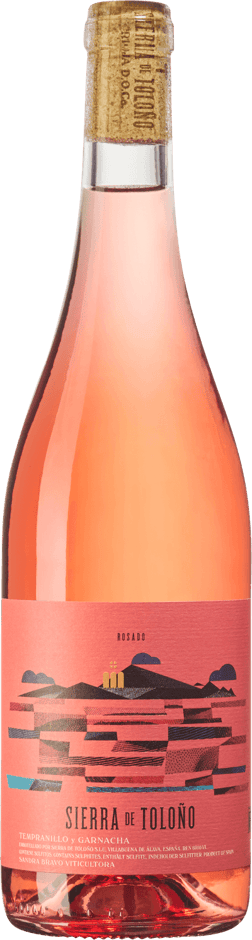 En glasflaska med Rioja Rosado Sierra de Toloño 2024, en rosévin från Rioja i Spanien