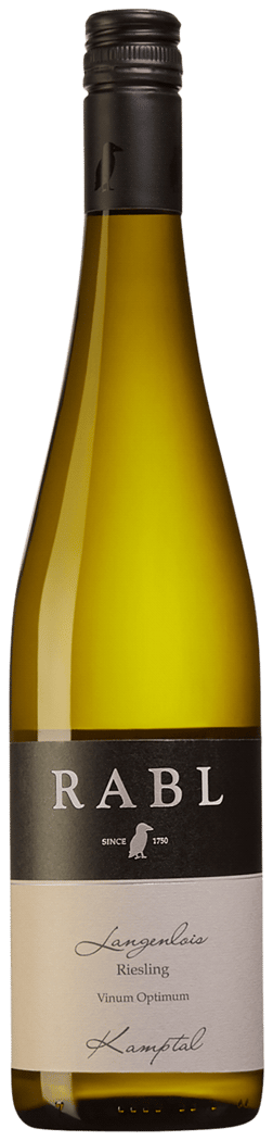 En glasflaska med Rabl Riesling Vinum Optimum 2022, ett vitt vin från Niederösterreich i Österrike