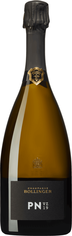 En glasflaska med Bollinger PN VZ19, ett champagne från Champagne i Frankrike