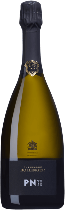 En glasflaska med Bollinger PN TX20, ett champagne från Champagne i Frankrike