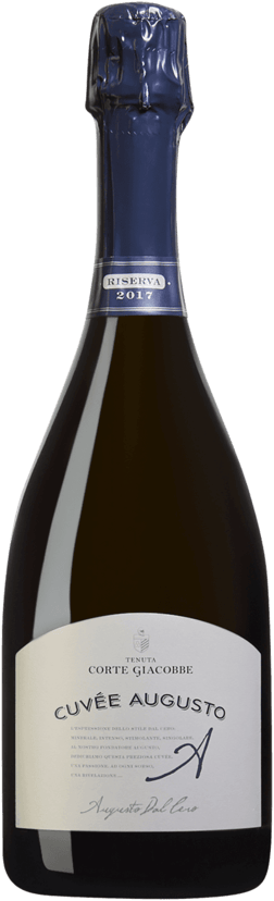 En glasflaska med Dal Cero Cuvée Augusto Lessini Durello Riserva Metodo Class Corte Giacobbe 2017, en mousserande från Venetien i Italien