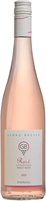 En lättare glasflaska med GB Spätburgunder Rosé Georg Breuer, en rosévin från Rheingau i Tyskland