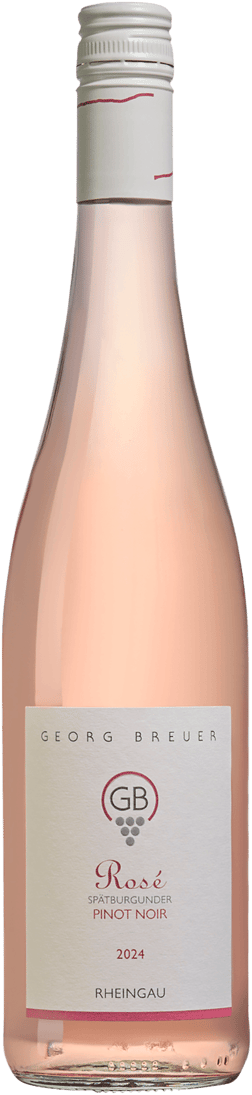 En lättare glasflaska med Georg Breuer GB Spätburgunder Rosé 2024, en rosévin från Rheingau i Tyskland