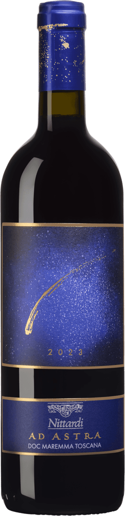 En lättare glasflaska med Nittardi Ad Astra 2023, ett rött vin från Toscana i Italien
