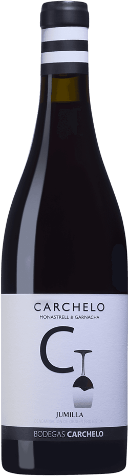 En glasflaska med Carchelo Viñedos de Pueblo Monastrell Garnacha 2023, ett rött vin från Murcia i Spanien