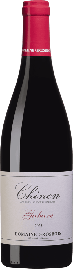 En glasflaska med Domaine Grosbois Chinon Gabare 2023, ett rött vin från Loiredalen i Frankrike