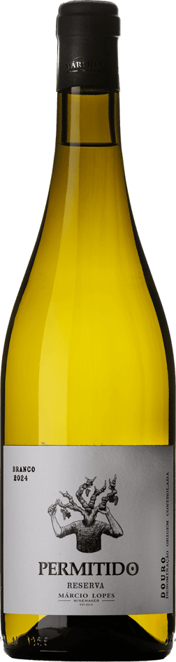 En lättare glasflaska med Márcio Lopes Permitido Branco Reserva 2024, ett vitt vin från Douro i Portugal