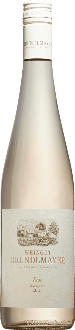 En lättare glasflaska med Bründlmayer Zweigelt Rosé 2024, en rosévin från Niederösterreich i Österrike